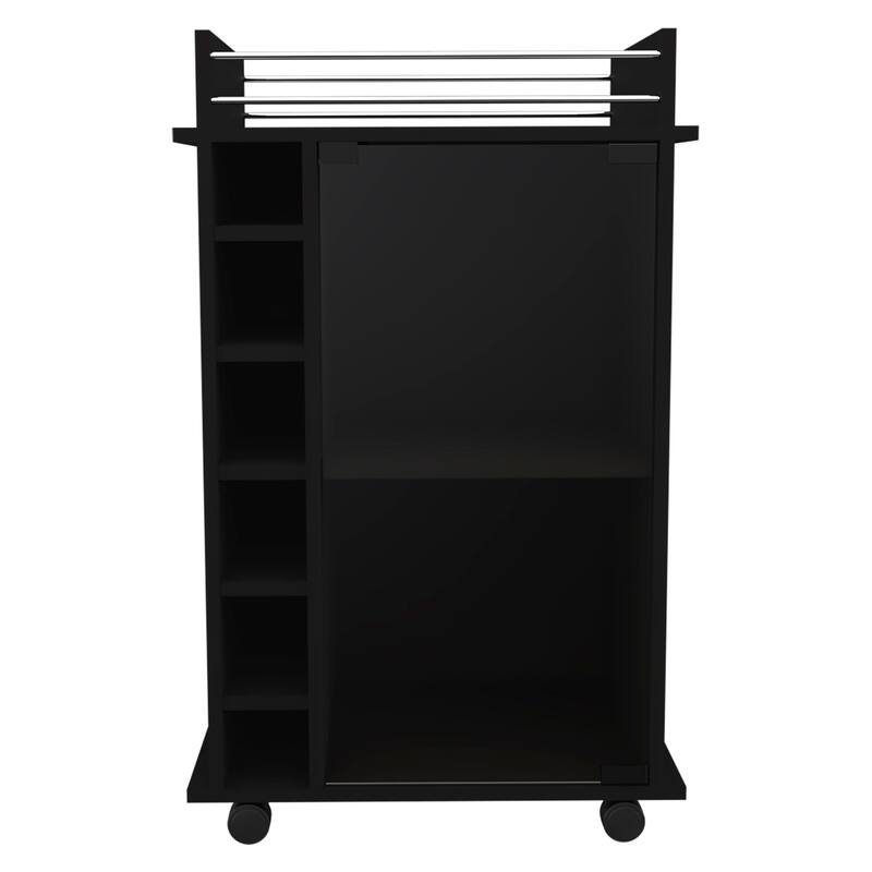 TUHOME Dukat Bar Cart,Two Shelves, Six Built-in Wine Rack and Four Casters - N/A