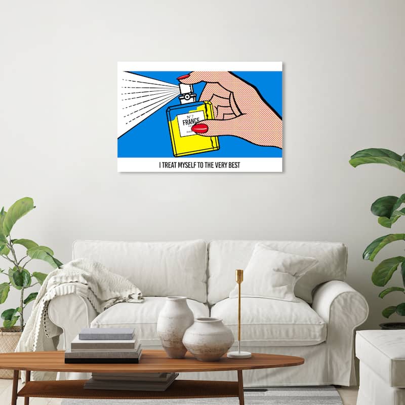 Wynwood Studio Canvas Fashion and Glam Treat Myself Blue and Light Yellow Modern & Contemporary Wall Art Canvas Print - 20 x 30