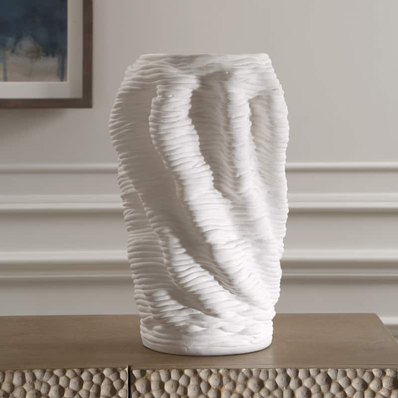 Ribbed Rings Ceramic Vase - 13.75" - White