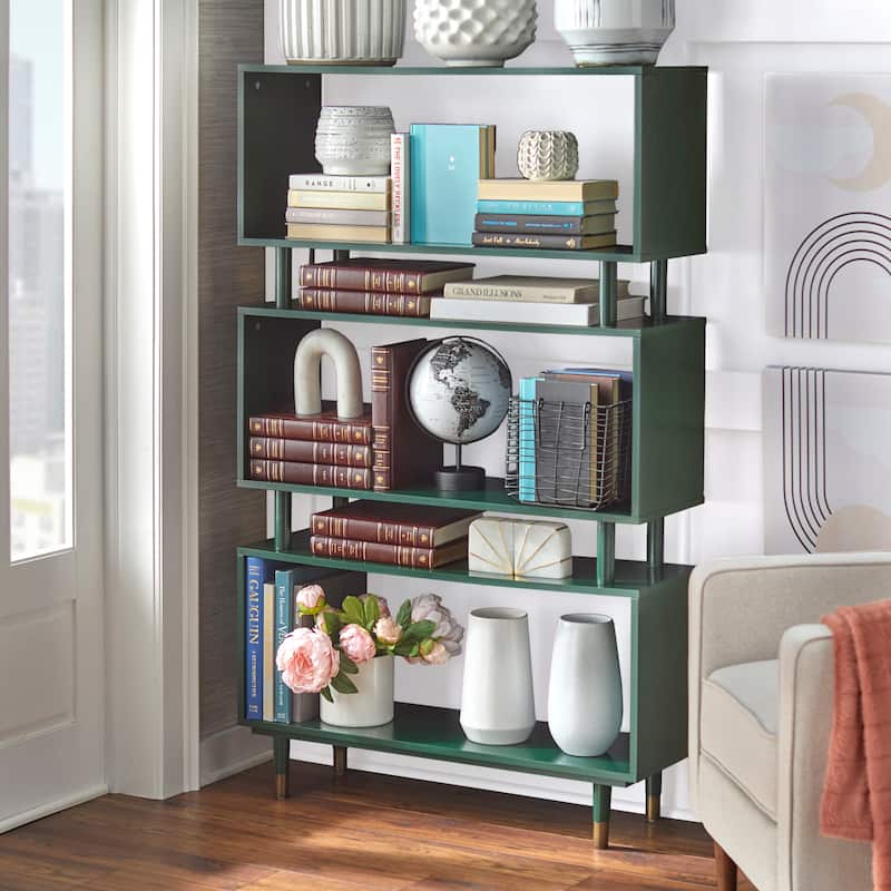 Simple Living Margo Mid-Century Modern 3-tier Bookshelf - 59.5"h x 36"w x 11.8"d - Green