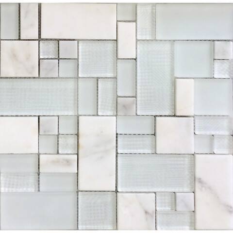 5 pack White 11.7-in. x 11.7-in. Polished, Honed and Textured Marble and Glass Mosaic Tile (4.75 Sq ft/case)