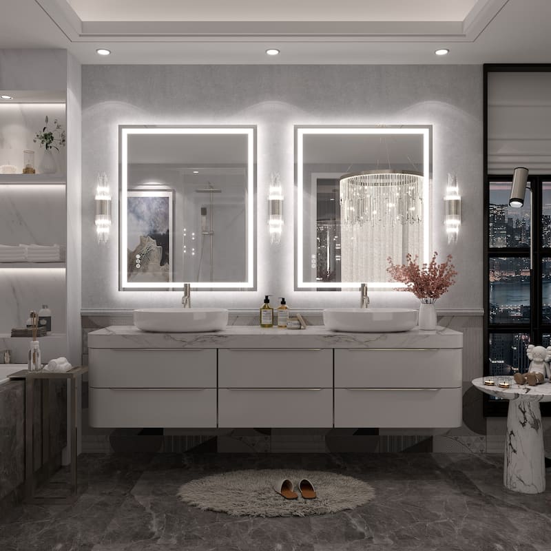 Large LED Bathroom Mirror with UL Listed, Front and Backlit, Anti-Fog