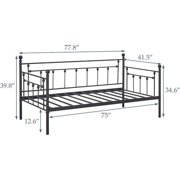 dimension image slide 3 of 4, VECELO Metal Twin Size Daybed with Antique Graceful Lines, Daybed with Trundle, Black&White