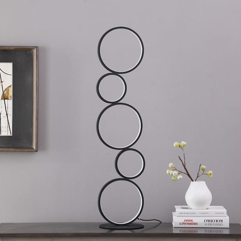 Modern 5-Ring Table Lamp - Matte Black Metal Light for Living Room, Office, Bedroom