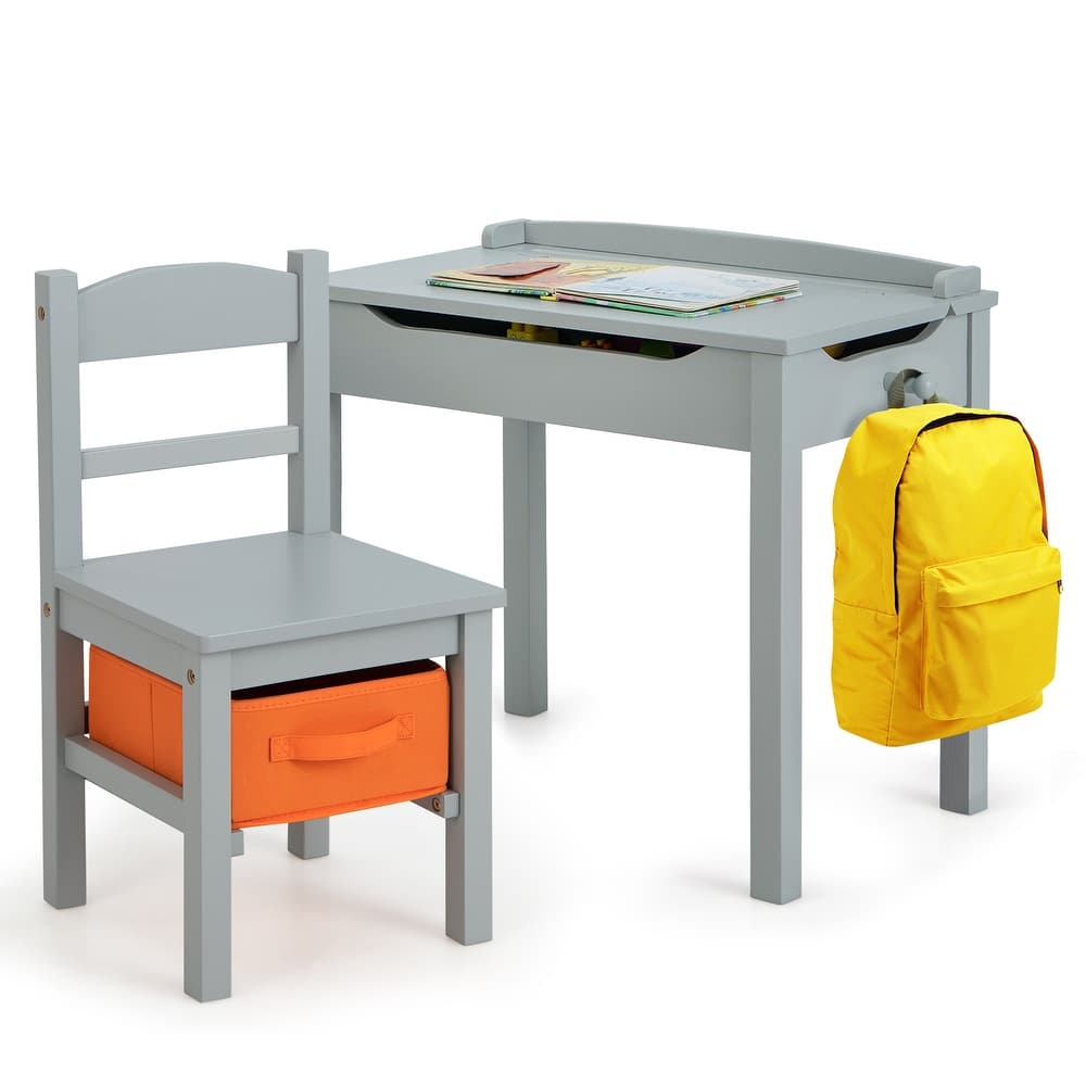 Gymax Kids Table and Chair Set Wood Activity Study Desk w/ Storage
