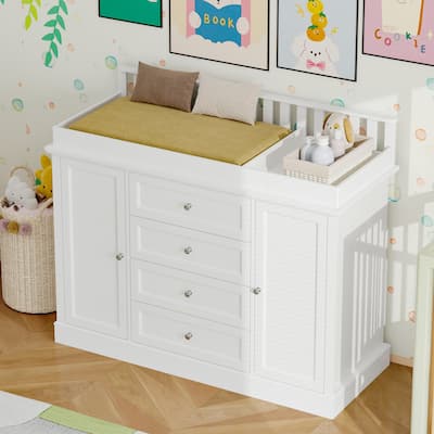 Multipurpose Nursery Dresser with 4 Drawers & Safety Rail