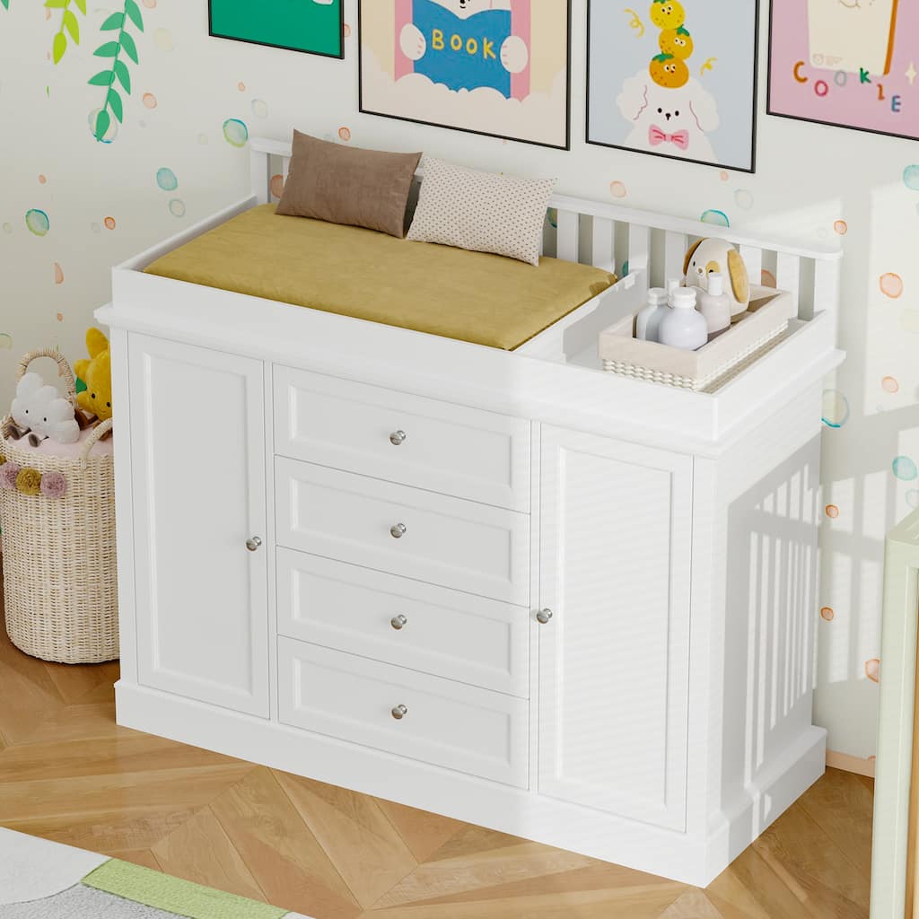 Multipurpose Nursery Dresser with 4 Drawers & Safety Rail