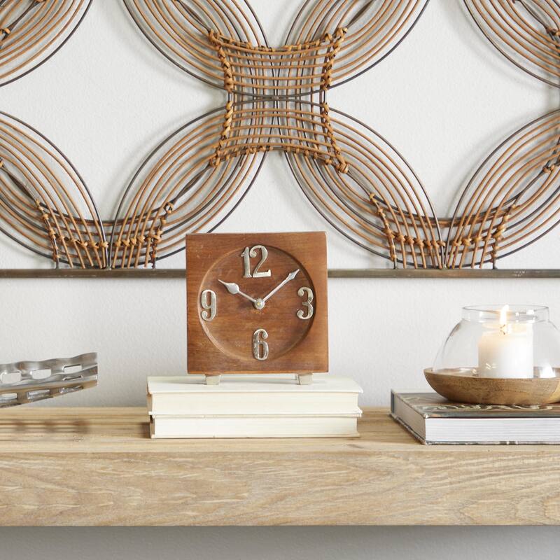 Brown Mango Wood Decorative Clock with Silver Numbers and Hands - Brown
