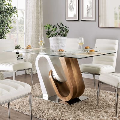 Furniture of America Fen Contemporary White 64-inch Glass Top Dining Table