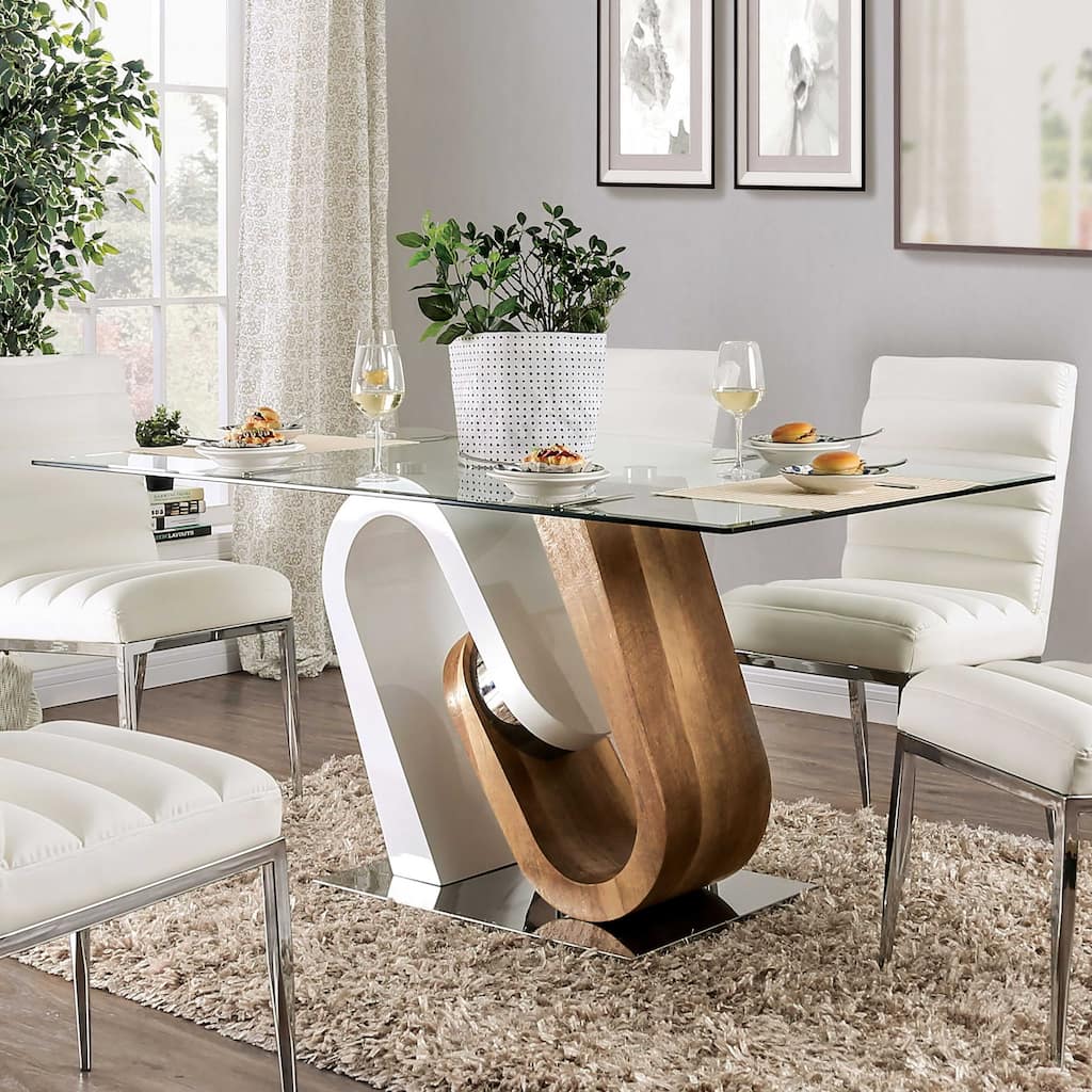Furniture of America Fen Contemporary White 64-inch Glass Top Dining Table
