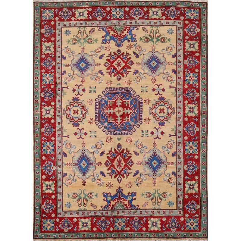 Kazak Oriental Area Rug Hand-Knotted Wool Carpet - 5'0" x 6'3"