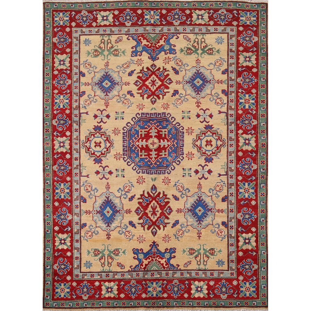Kazak Oriental Area Rug Hand-Knotted Wool Carpet - 5'0" x 6'3"