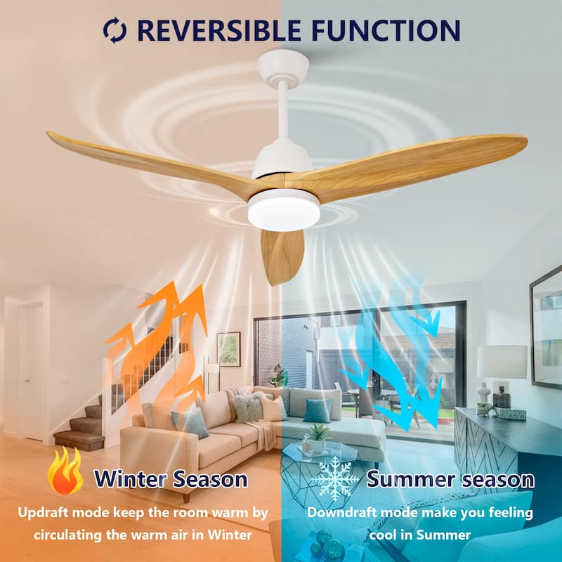 Hot sales 52 Inch Black Ceiling Fan With 3 Color Dimmable 5 Solide Wood Blades Remote Control Reversible DC Motor With Led Light