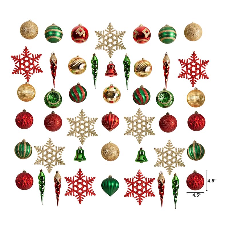 Holiday Deluxe Shatterproof 50 Count Christmas Tree Ornament Box Set - 4.5