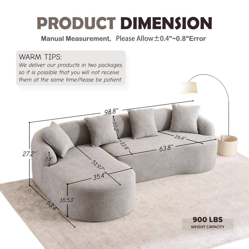 Full Compression Sponge L-Shape Sectional Sofa with Curved Chaise