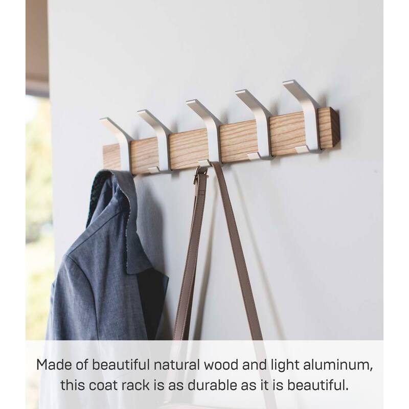 Yamazaki Home Wall-Mounted Coat Rack, Steel and Wood - L 2.56 x W 19.69 x H 3.94 inches