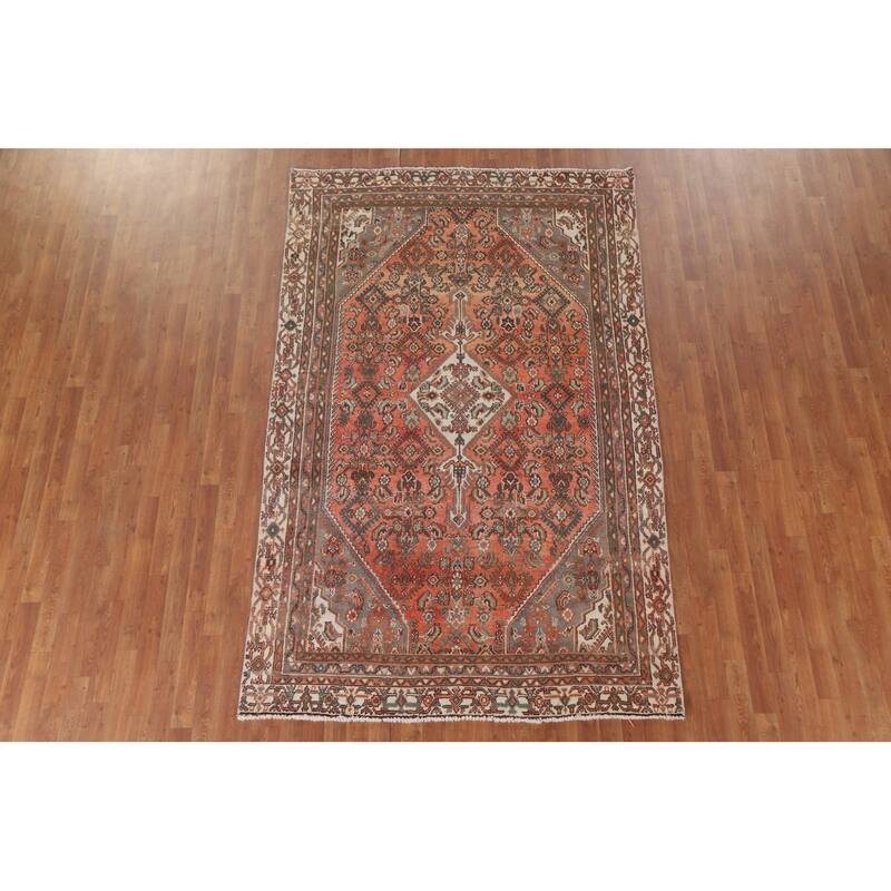 Hand Knotted Oriental 100% Wool Carpet Traditional Medallion Red Hamedan Area Rug - 9' 0'' X 5' 8''