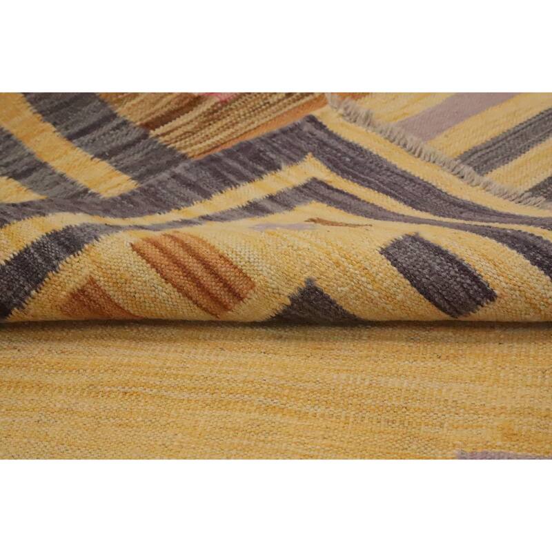 Hand Woven Oriental 100% Wool Carpet Southwestern Tribal Yellow & Gold Kilim Area Rug - 8' 0'' X 5' 0''