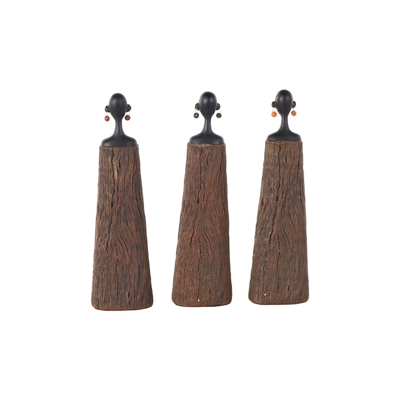 Resin Woman African Sculpture with Red, Orange, and White Dresswear - Set of 3 Black - Roche River Decor