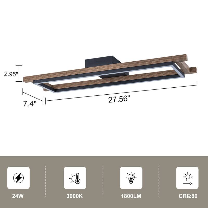 Integrated LED Rectangle Wood Semi Flush Mount Ceiling Light for Hallway Foyer