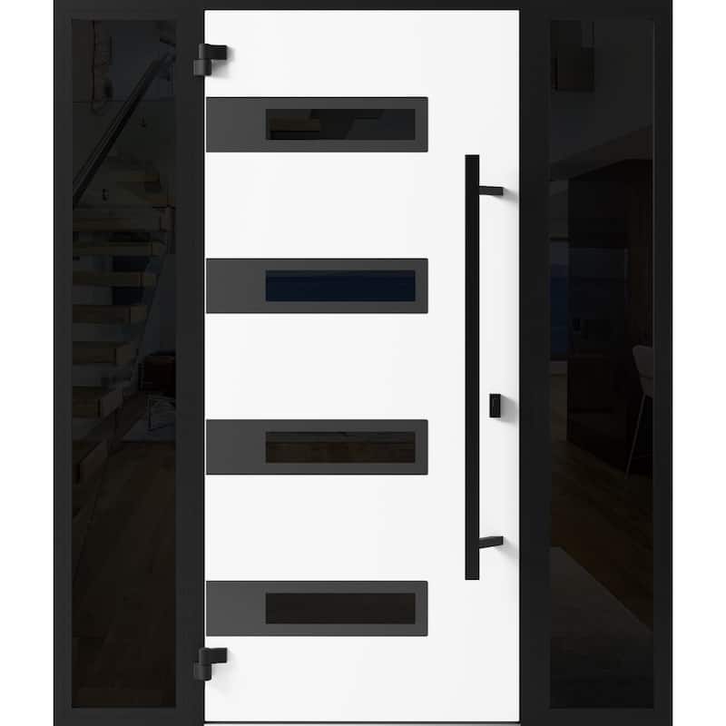 Front Prehung Steel Door Ronex 1055 Teak 2 Side and Top Window Sidelite W16+36+16xH80+16 Lh I