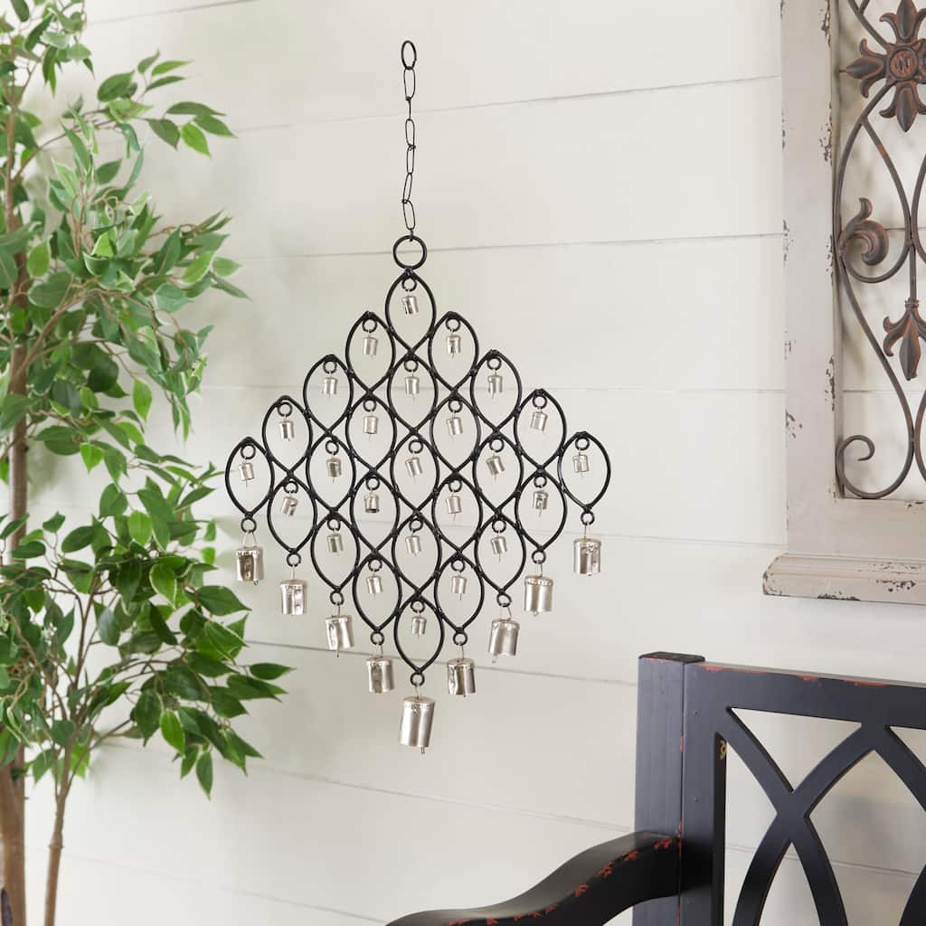 Black Metal Windchime with Bells and Chain Ring Hanger