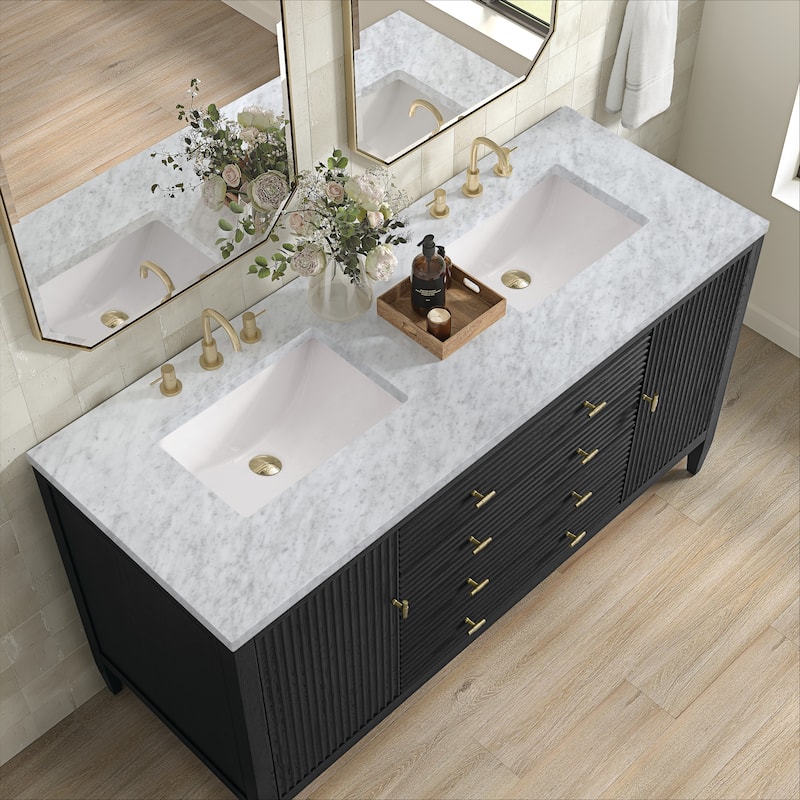 James Martin Vanities Myrrin 60" Double Vanity, Carbon Oak - Carrara White