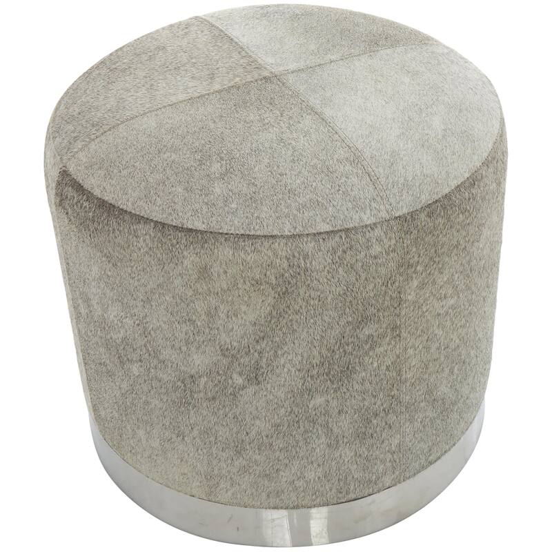 Leather Patchwork Living Room Stool with Silver Metal Base - Gray - Roche River Decor