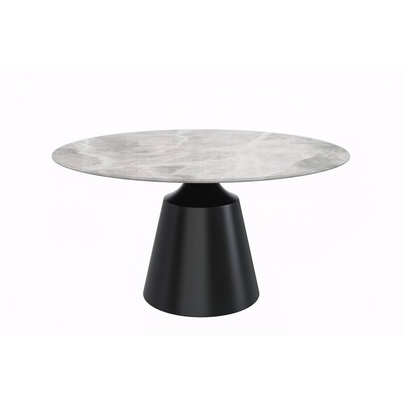 Prynn Dining Table with Round Top and Black Pedestal Base - 60" Wide - Light Grey