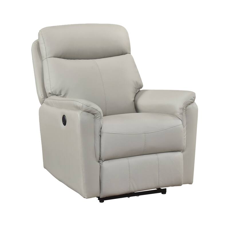 Fremont & Park Beau 33" Leather Power Reclining Chair - Power Control, Charging Ports - Light Gray