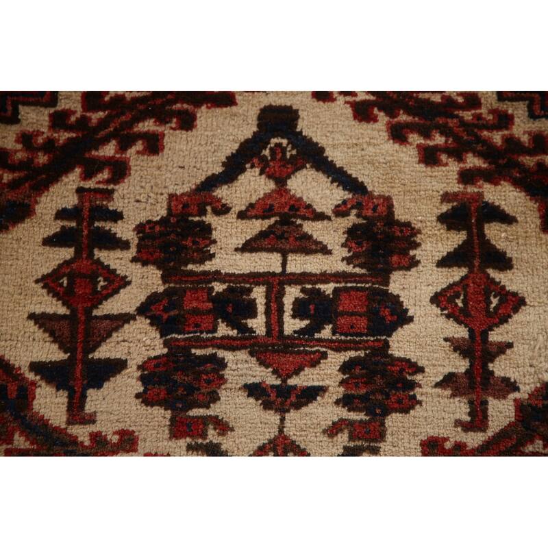 Geometric Ardebil Persian Vintage Runner Rug Handmade Red Wool Carpet - 3'9"x 13'10"