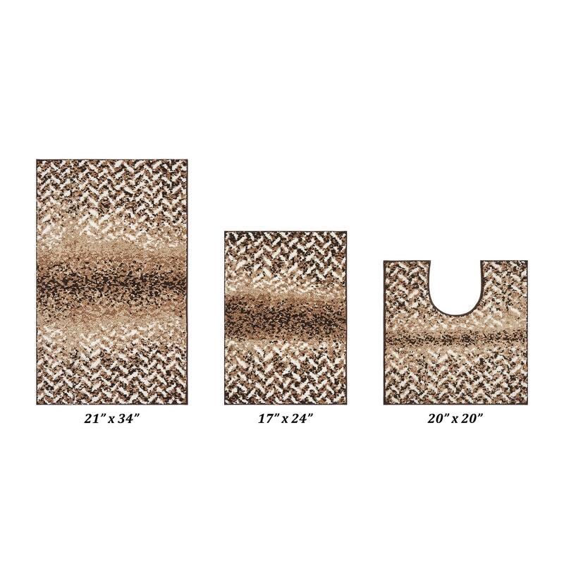Better Trends 100% Micro Polyester 3 Pc Bathroom Rug Set- Casablanca Collection with Chevron Pattern, Maching Washable Bath Mat