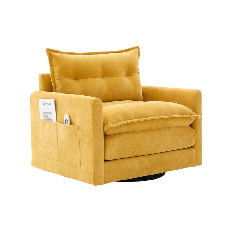 Swivel Barrel Chair - Mid Century Modern Chair, Thick Padded Arm Chair with Solid Metal Base, Comfortable Single Sofa Chair
