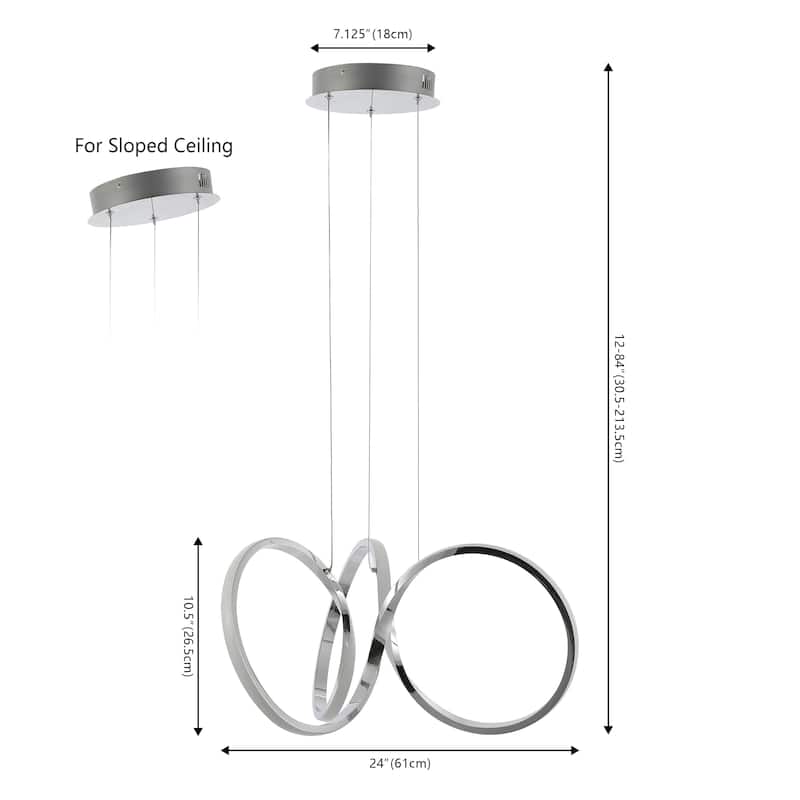 Alden 24" 1-Light Contemporary Minimalist Aluminum Ribbon Integrated LED Pendant, Chrome/Silver by JONATHAN Y