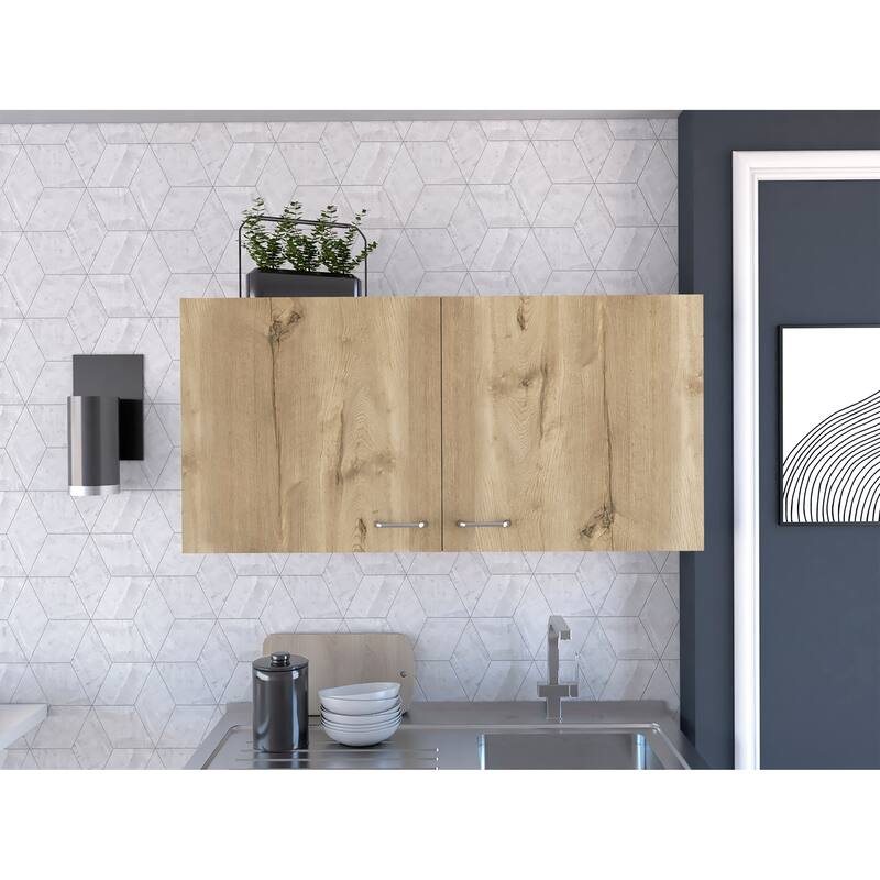 Wall Cabinet, Two Shelves, Double Door, Black Wengue Finish
