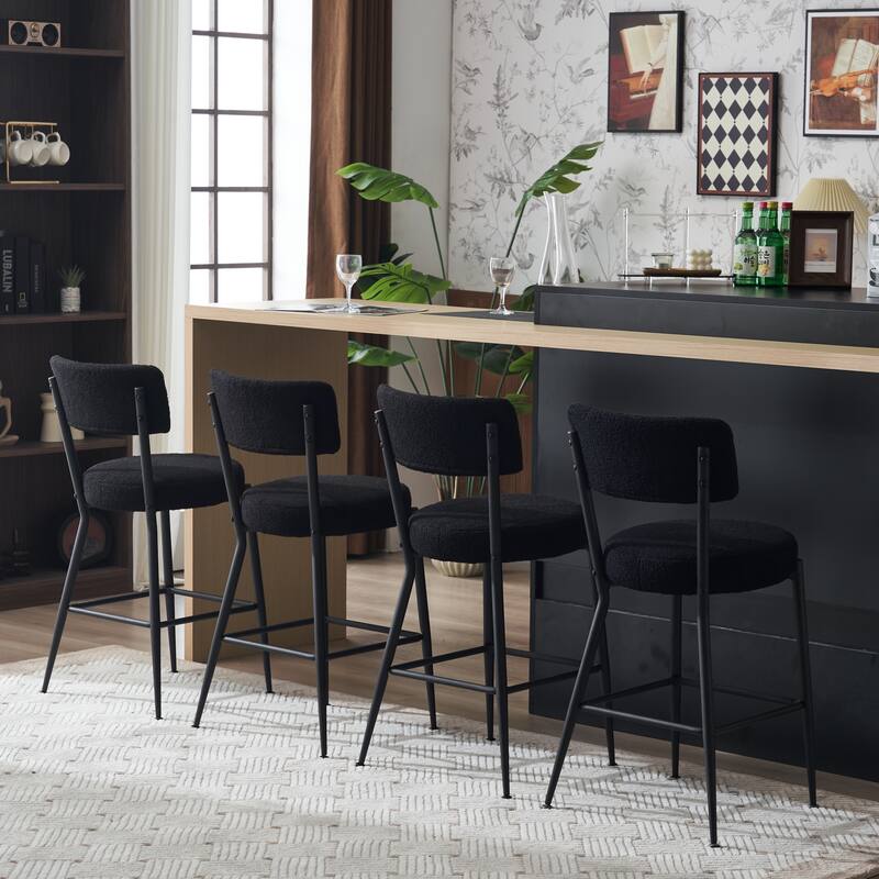 Set of 2 modern teddy fabric upholstered bar stools