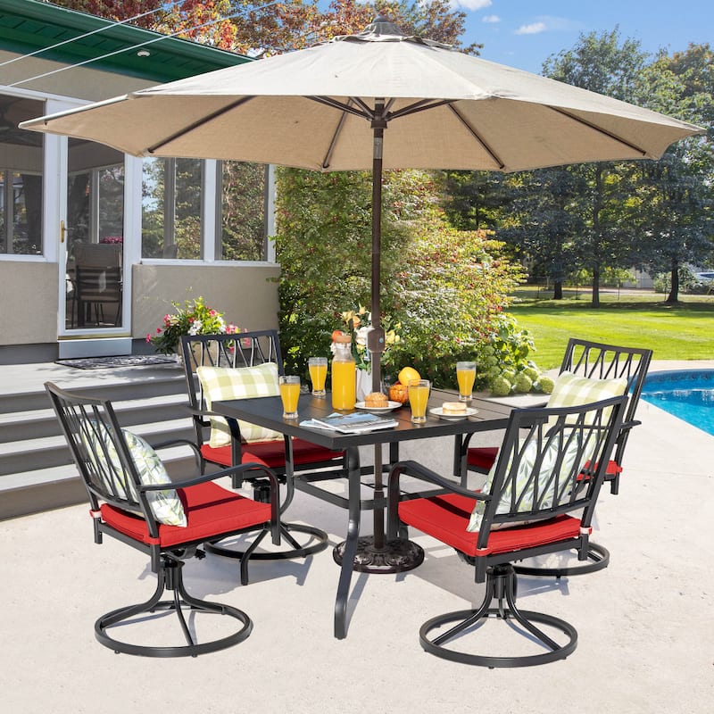 Nuu Garden Outdoor 5-piece Dining Set with Swivel Chairs and Cushions