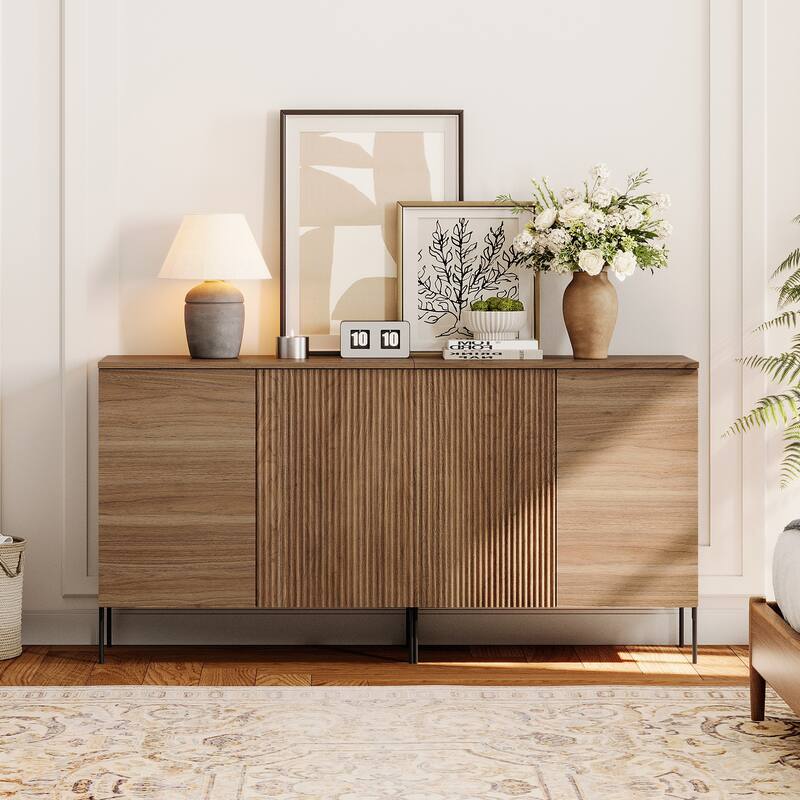 4 Pcs Bedroom Set，Reeded Dresser and Nightstand Sets for Bedroom,Wooden Night Stand of 2 with Charging Station