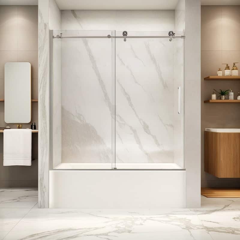i-Homare 55 - 59 in.W x 60 in.H Tub Sliding Shower Door with Soft Closing System - Nickel