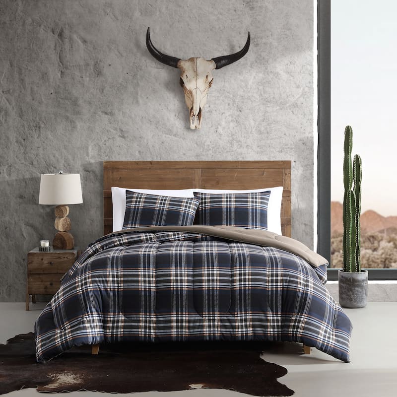 Wrangler City Flats Plaid Blue Microfiber Duvet Cover Set
