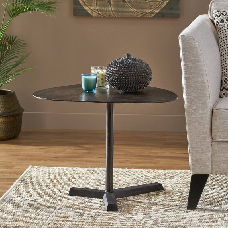Sonnette Industrial Handcrafted Aluminum Elliptical Side Table by Christopher Knight Home - 27.25" L x 22.00" W x 18.25" H - 27.25" L x 22.00" W x 18.25" H - Raw Bronze - Aluminum