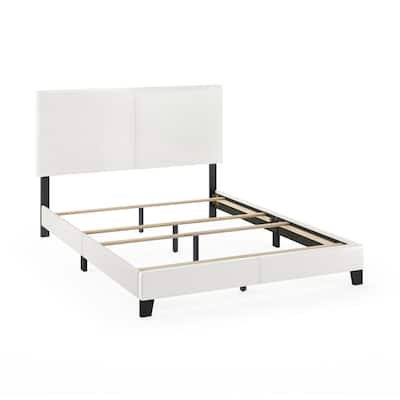 King Bed Frame Upholstered Black PU Leather Platform Bed Modern Glam Style
