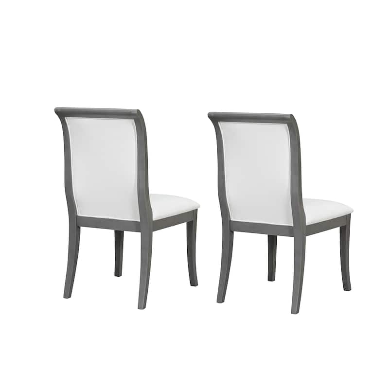 Upholstered Dining Chairs Set of 2 - Traditional Elegant Fabric Side Chairs with Curved Lines, Solid Hardwood Frame