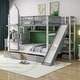 preview thumbnail 13 of 43, Bunk Bed with 2 Drawers & 3 Shelves, Castle Style Bedframe with Slide for Kids Boys/Girls/Teens Grey - Full