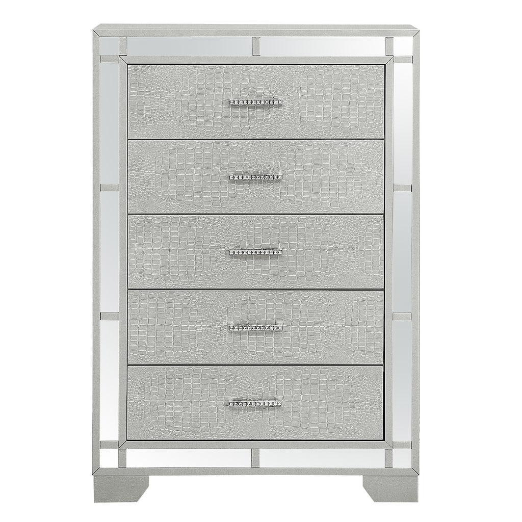 5-Drawer Wooden Bedroom Chest - 49" - Silver Champagne