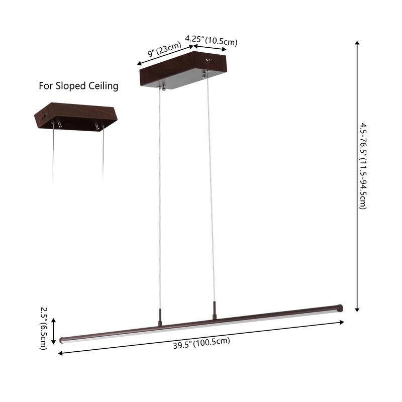 Ali 39.5" Dimmable Adjustable Integrated LED Metal Linear Pendant, by JONATHAN Y