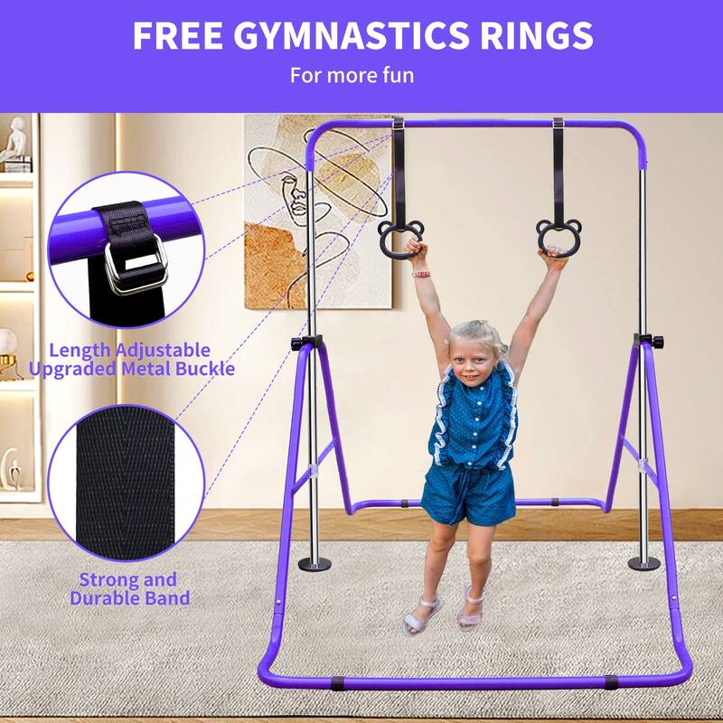 Roomfitters Multi-Functional Adjustable Height Horizontal Gymnastic Bar with Bear Rings