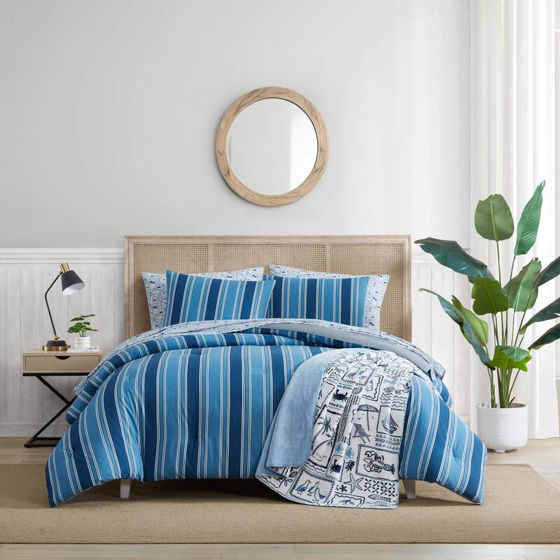Nautica Gilpin Stripe Penny Pinstripe Reversible Cotton Comforter Set Coastal (Blue)