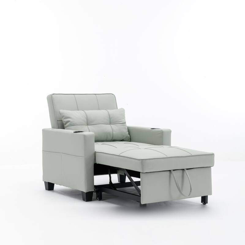 68.12" Faux Leather 3-in-1 Single Convertible Pull Out Sofa with USB Ports and Wear-resistantfor Living Room