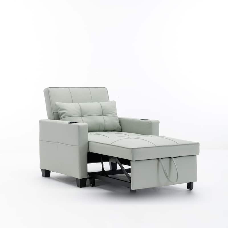 Green Faux Leather Convertible Sofa Bed with USB Ports